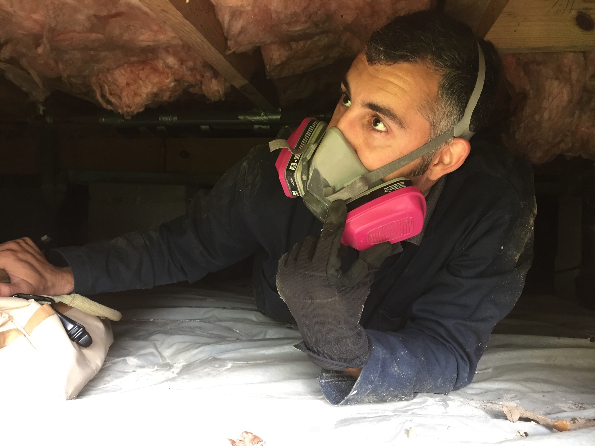 Home inspector in crawl space